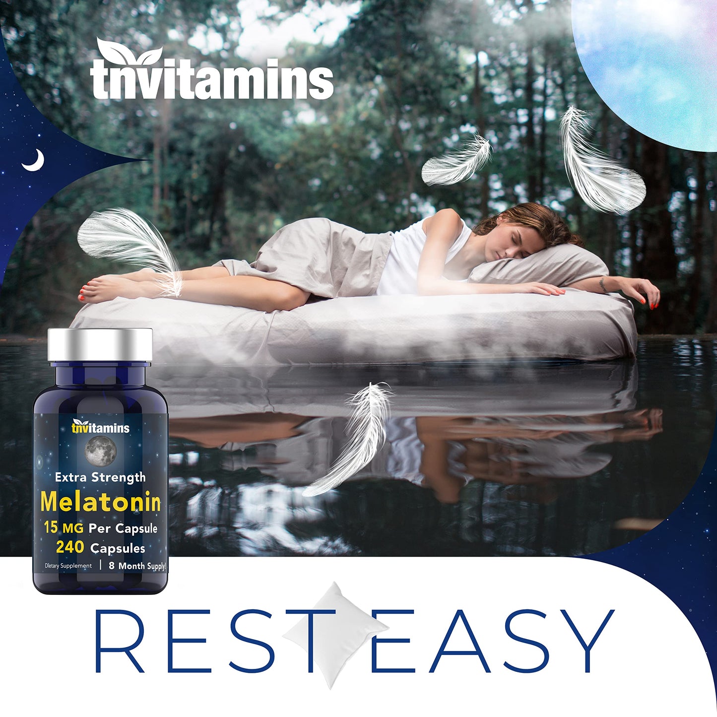 tnvitamins Melatonin 15 mg per Capsule – 240 Capsules (Pack of 2) – Extra Strength Nighttime Sleep Support