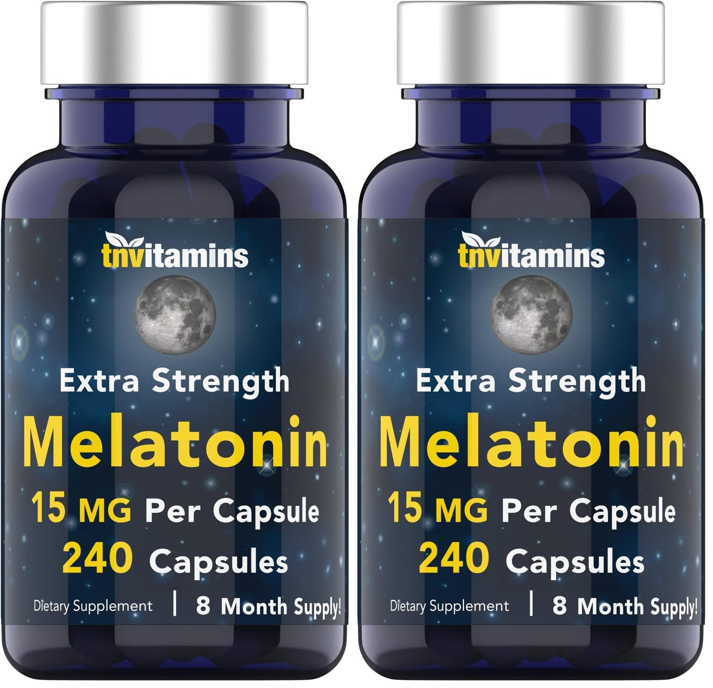 tnvitamins Melatonin 15 mg per Capsule – 240 Capsules (Pack of 2) – Extra Strength Nighttime Sleep Support