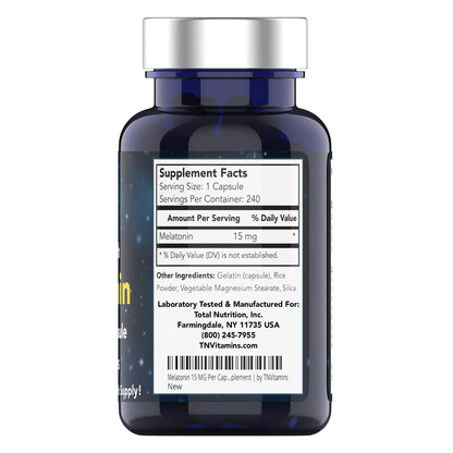 tnvitamins Melatonin 15 mg per Capsule – 240 Capsules (Pack of 2) – Extra Strength Nighttime Sleep Support