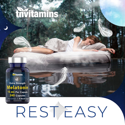 tnvitamins Melatonin 15 mg per Capsule – 240 Capsules (Pack of 2) – Extra Strength Nighttime Sleep Support