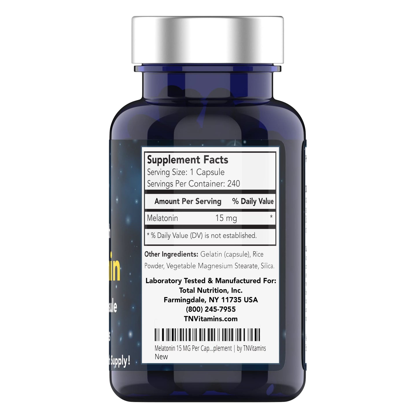 tnvitamins Melatonin 15 mg per Capsule – 240 Capsules (Pack of 2) – Extra Strength Nighttime Sleep Support