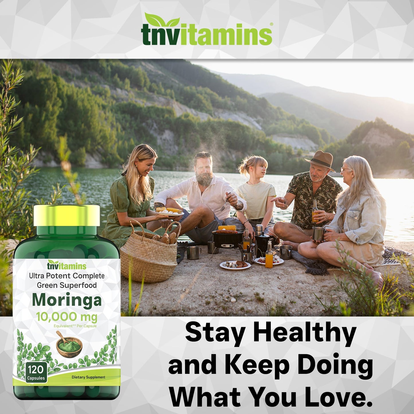 TNVitamins Moringa Capsules 10,000 mg - 120 Capsules | Pure Moringa Oleifera Leaf Powder Supplement | Non-GMO | Made in USA