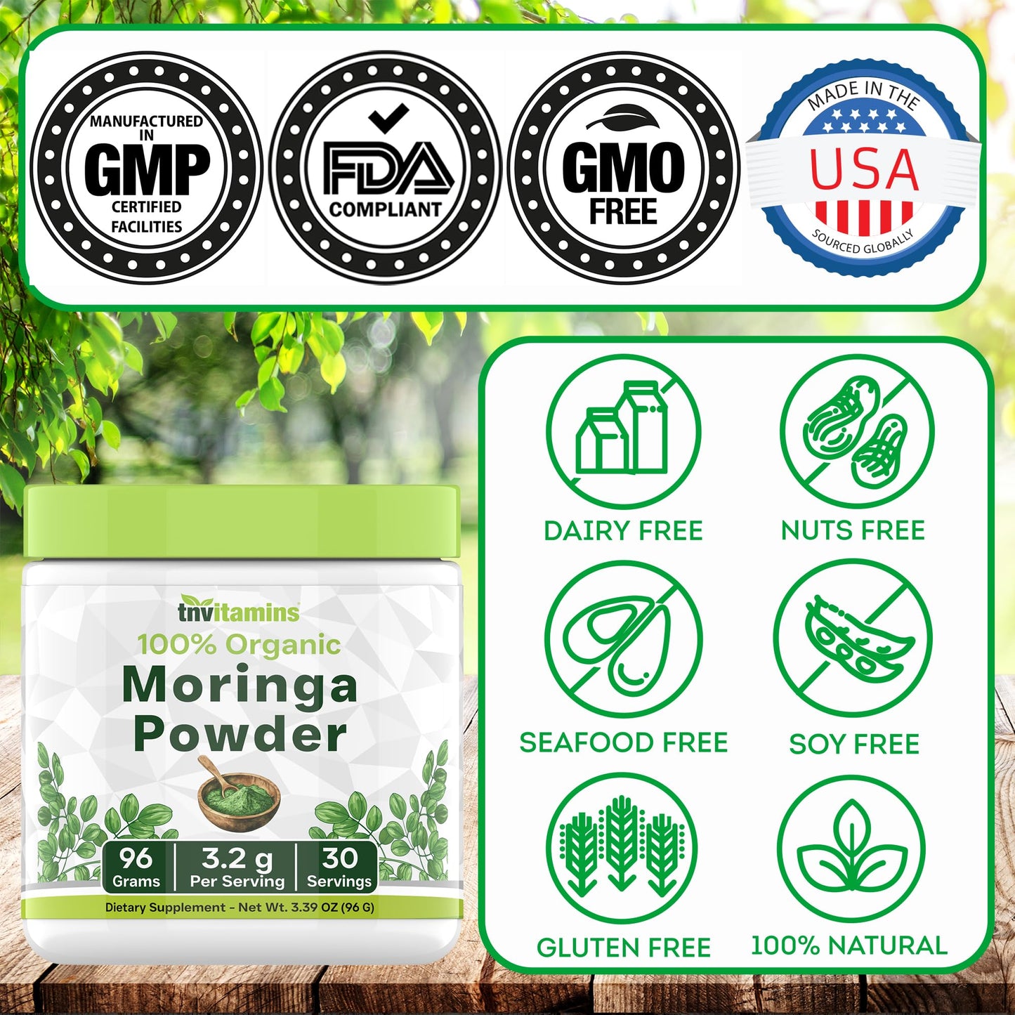 tnvitamins Organic Moringa Powder | Pure Moringa Leaf Superfood