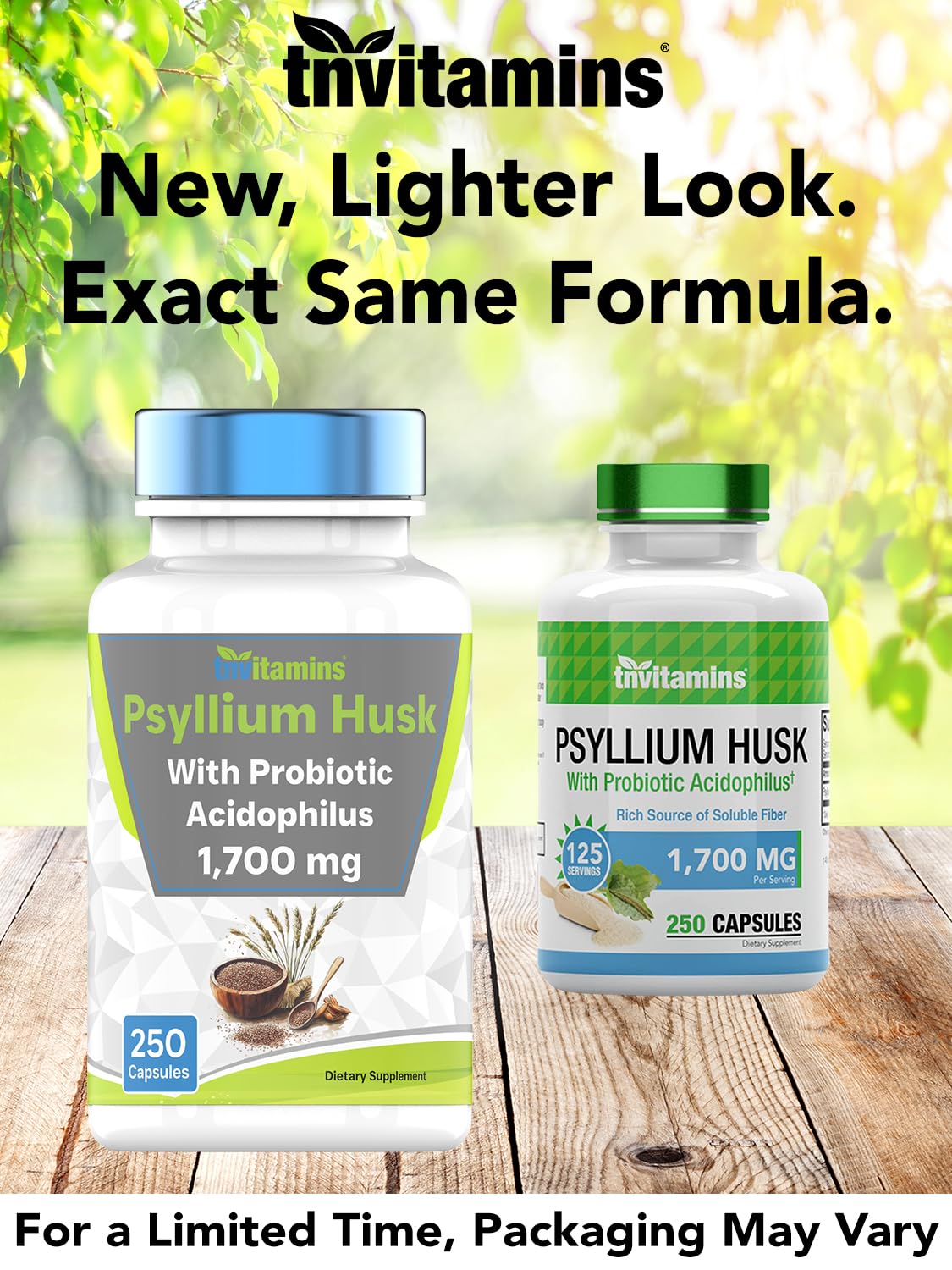tnvitamins Psyllium Husk Capsules 1700mg | Probiotic Acidophilus | Digestive Fiber (2-Pack)