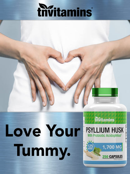 tnvitamins Psyllium Husk Capsules 1700mg | Probiotic Acidophilus | Digestive Fiber (2-Pack)