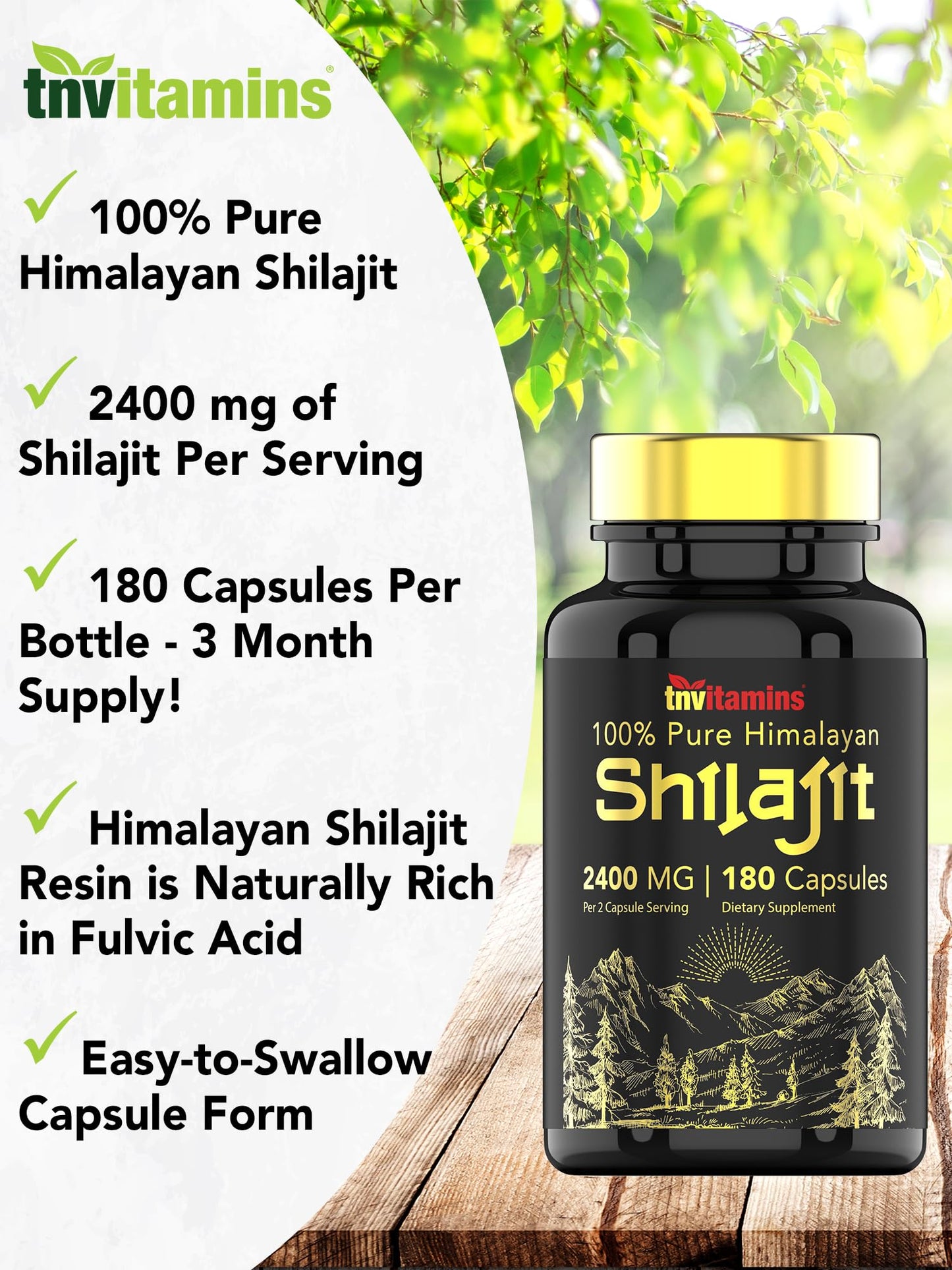 tnvitamins Shilajit Capsules 2400 MG – 180 Caps | Pure Himalayan Shilajit Resin | Non-GMO