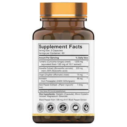 tnvitamins Turmeric & Boswellia Complex (180 Capsules) – Ginger Root, Bromelain & Black Pepper | Joint-Ease Formula | USA Made (Pack of 2)