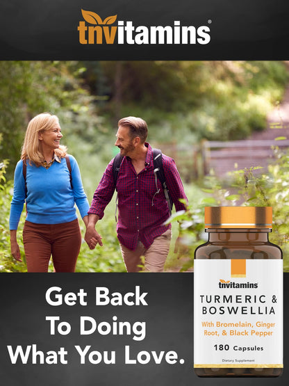 tnvitamins Turmeric & Boswellia Complex (180 Capsules) – Ginger Root, Bromelain & Black Pepper | Joint-Ease Formula | USA Made (Pack of 2)