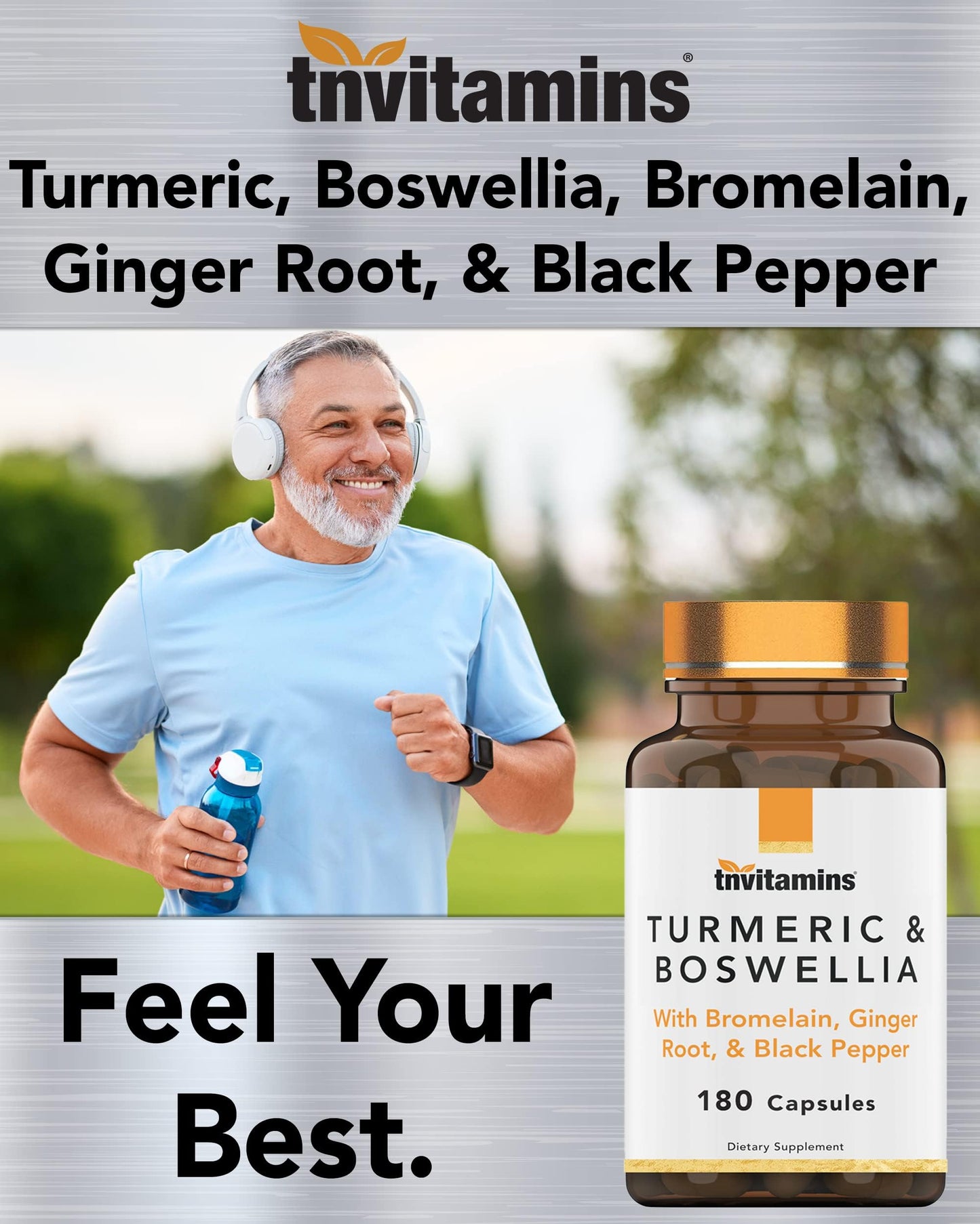 tnvitamins Turmeric & Boswellia Complex (180 Capsules) – Ginger Root, Bromelain & Black Pepper | Joint-Ease Formula | USA Made (Pack of 2)