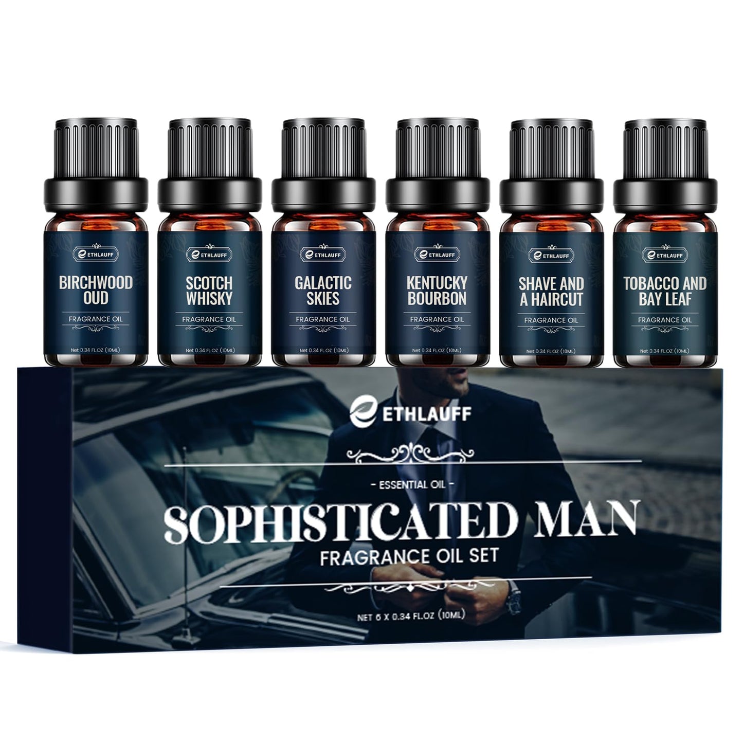 Men Essential Oils Set - Top 6 Gentlemen's Fragrance Oils for Diffuser, Candle & Soap Making