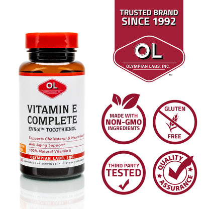 Olympian Labs Vitamin E Complete Tocomin 200IU – 60 Softgels | Supports Brain, Skin & Hair