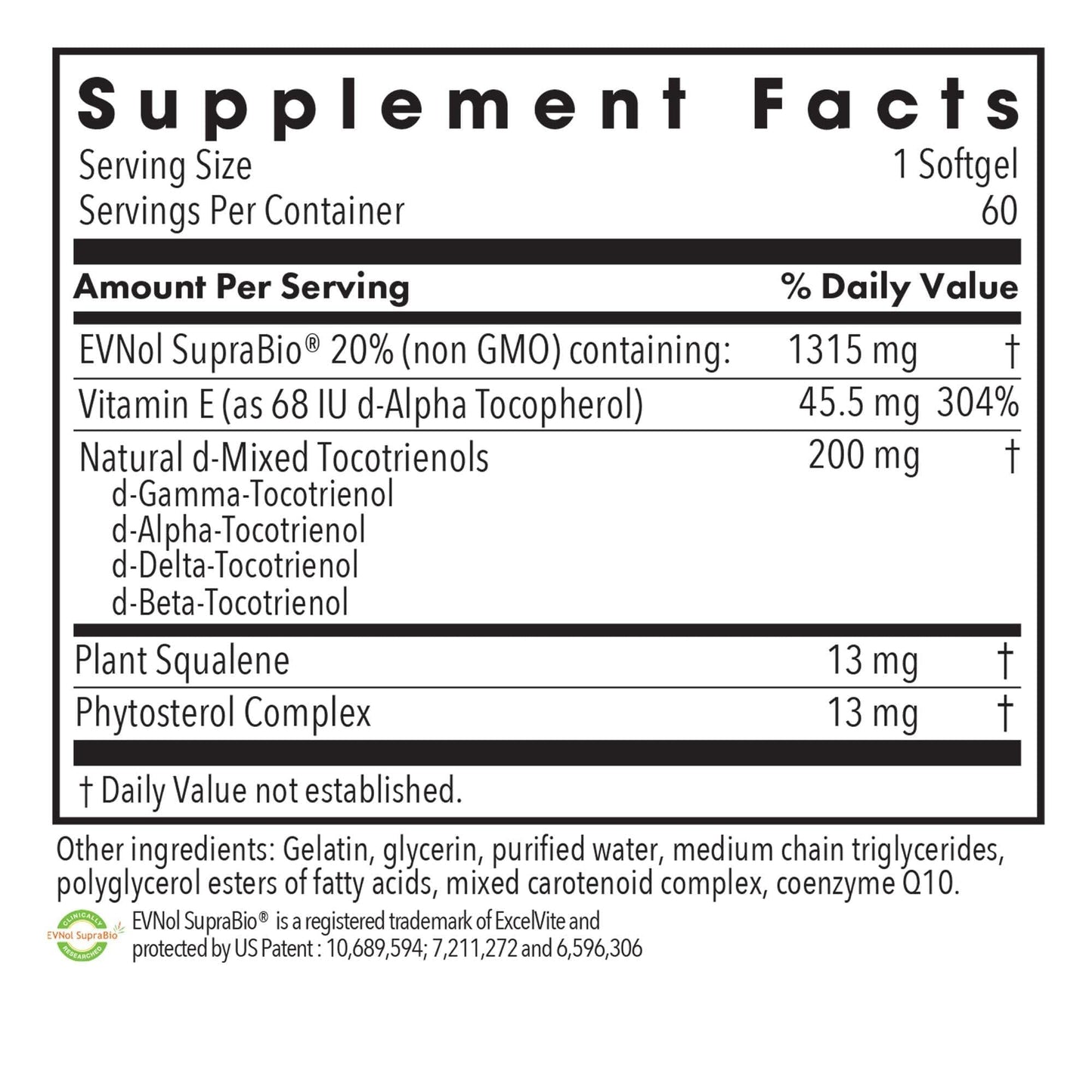 Allergy Research Group Tocomin SupraBio Tocotrienols 200 mg – Palm Tocotrienol Complex, Vitamin E | 60 Softgels