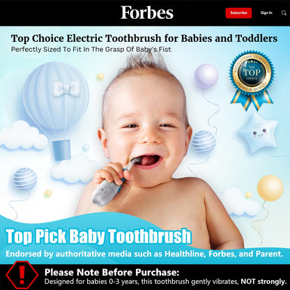 Toddler Electric Toothbrush 0-3 Years | LED Light, 2-Min Timer, 4 Heads – Blue