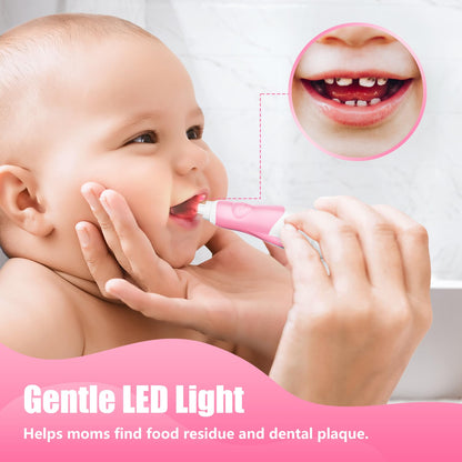 Toddler Electric Toothbrush for Kids 0-3 | LED Light, 2-Minute Timer, 4 Heads - Pink