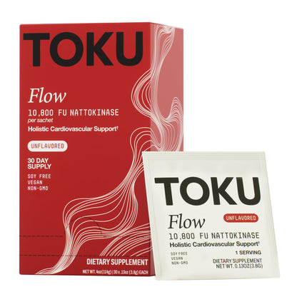Toku Flow, Functional Daily Powder with 10,800 FU Soy-Free Nattokinase, Vitamin K2 MK7 & Oat Beta Glucan, Plant-Based Formula, Chocolate Flavor, 30 Packets