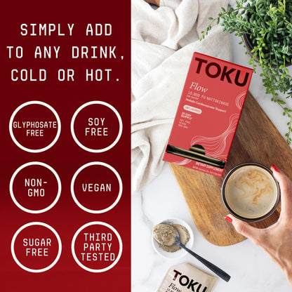 Toku Flow, Functional Daily Powder with 10,800 FU Soy-Free Nattokinase, Vitamin K2 MK7 & Oat Beta Glucan, Plant-Based Formula, Chocolate Flavor, 30 Packets