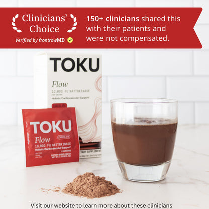 Toku Flow, Functional Daily Powder with 10,800 FU Soy-Free Nattokinase, Vitamin K2 MK7 & Oat Beta Glucan, Plant-Based Formula, Chocolate Flavor, 30 Packets