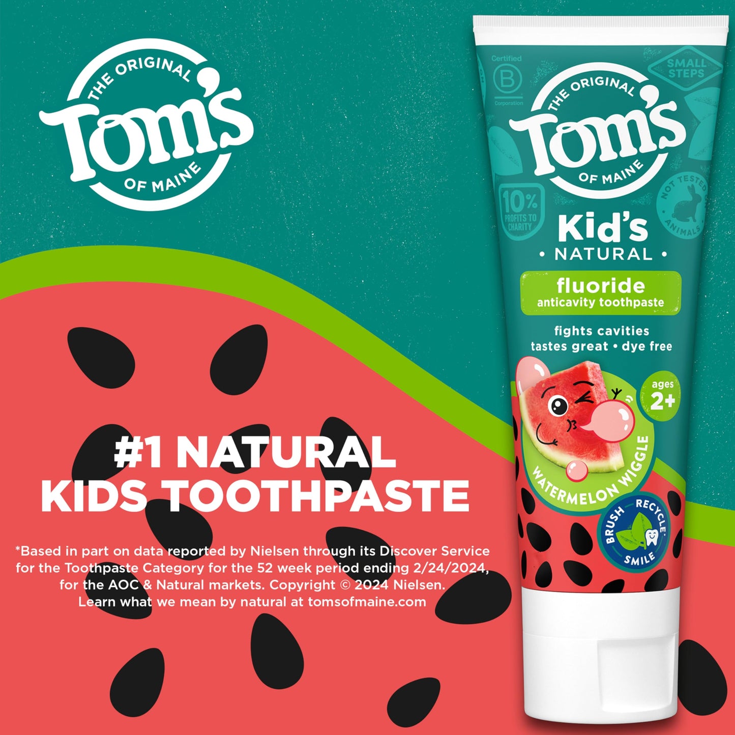 Tom's of Maine Watermelon Wiggle Kids Toothpaste with Fluoride – 3 Pack (5.1 oz) | Natural Kids Toothpaste