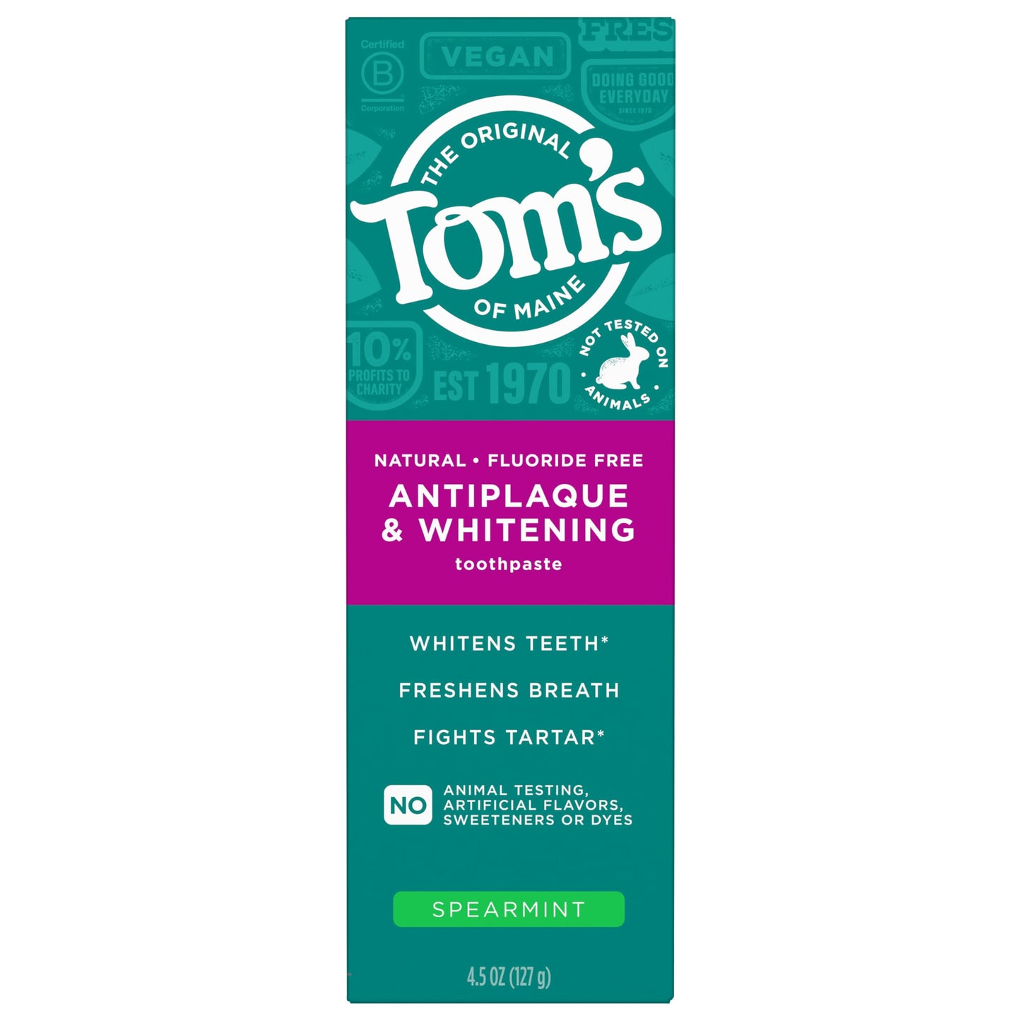 Tom’s of Maine Antiplaque & Whitening Fluoride Free Toothpaste Spearmint 3-Pack