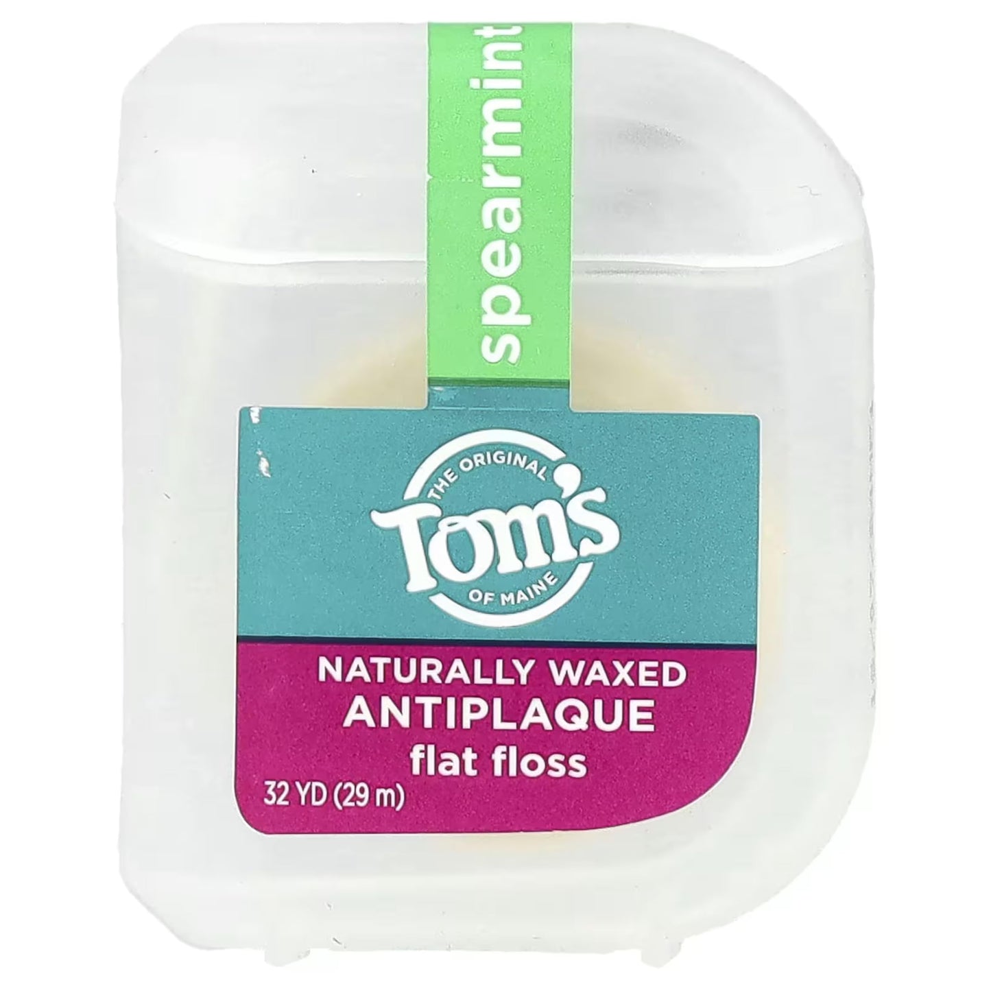 Tom's of Maine Natural Waxed Antiplaque Flat Floss – Spearmint, 32 Yards, Pack of 2 | ADA Accepted