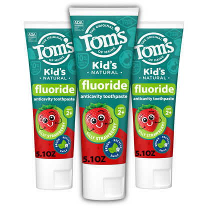 Tom's of Maine ADA Approved Fluoride Kids Toothpaste – Silly Strawberry, 5.1 oz, 3-Pack