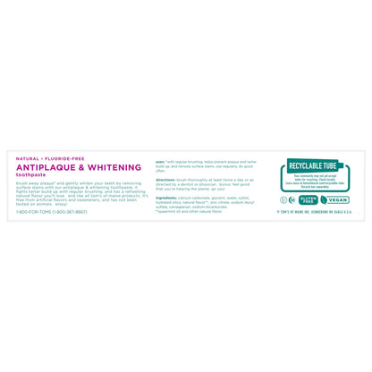 Tom's of Maine Fluoride-Free Antiplaque & Whitening Toothpaste – Spearmint, 5.5 oz (Pack of 2)