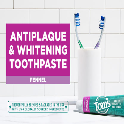 Tom's of Maine Antiplaque and Whitening Toothpaste - Fluoride Free, Fennel, 4.5 oz