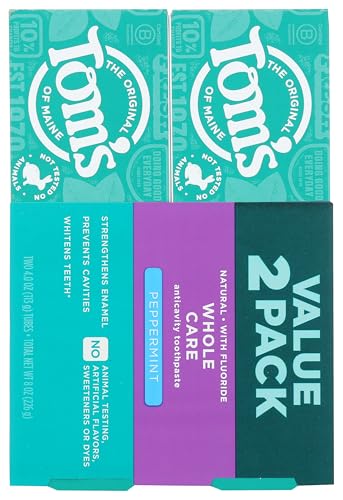 Tom's of Maine Whole Care Toothpaste with Fluoride – Peppermint, 4 oz 2-Pack