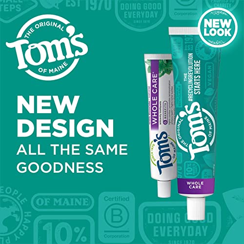 Tom's of Maine Whole Care Natural Fluoride Toothpaste – Peppermint, 4 oz, 3-Pack (Packaging May Vary)