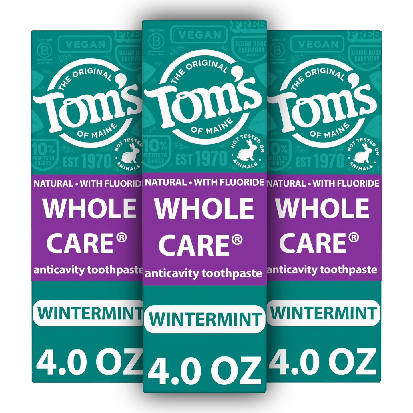 Tom's of Maine Whole Care Fluoride Toothpaste – Wintermint, 4 oz, 3-Pack