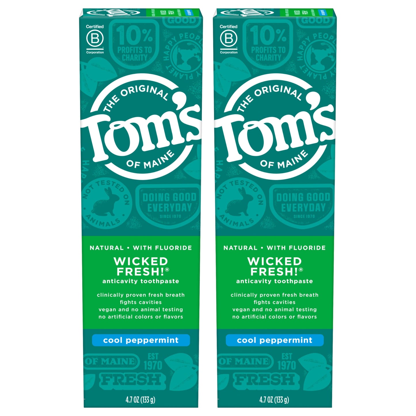 Tom's of Maine Wicked Fresh Natural Fluoride Toothpaste Cool Peppermint 4.7 oz 2-Pack