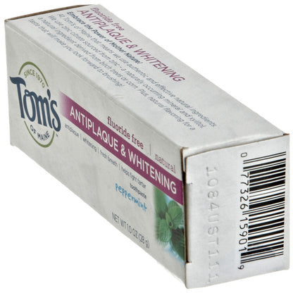 Tom's of Maine Fluoride Free Antiplaque & Whitening Toothpaste – Peppermint, 1 oz