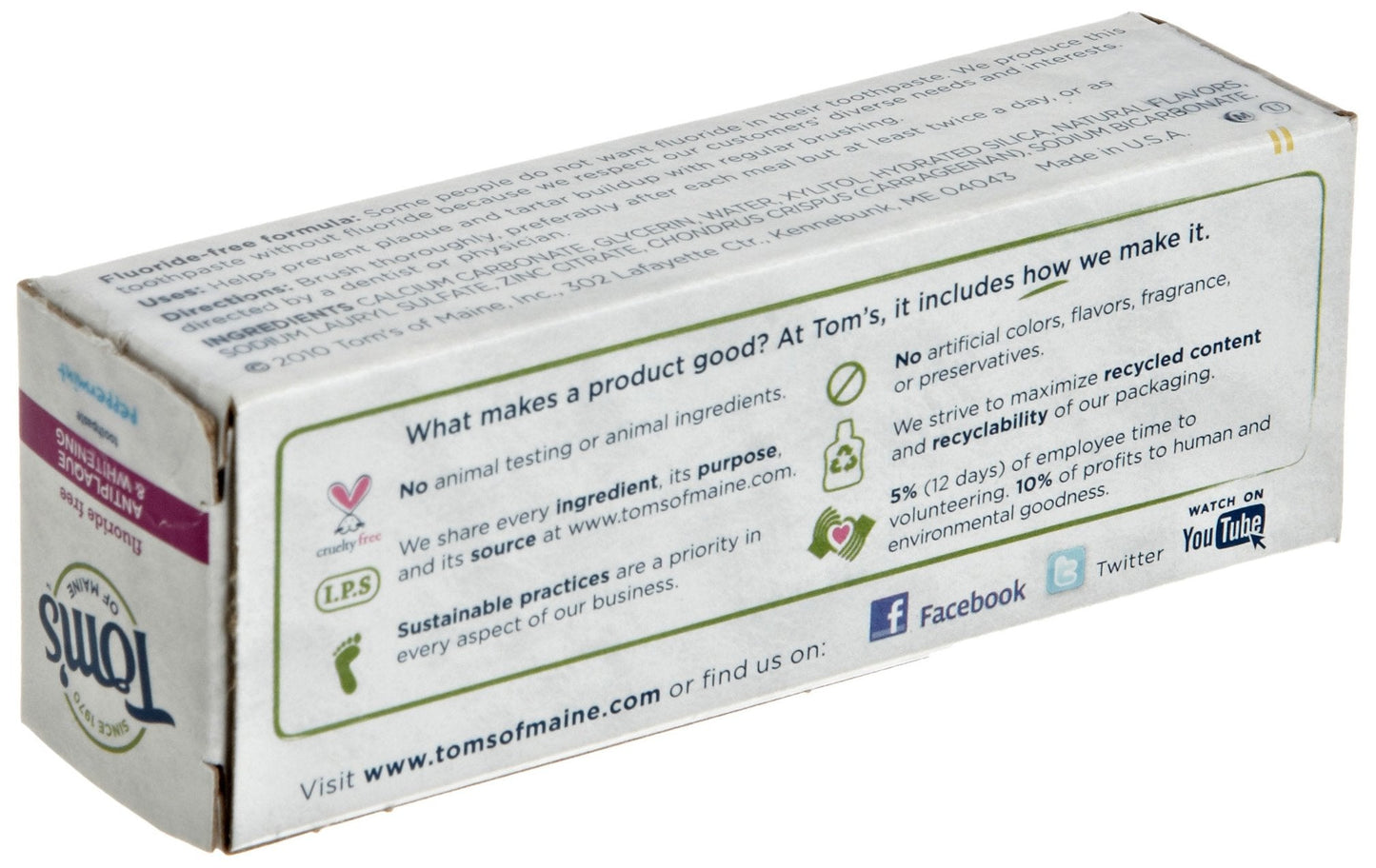 Tom's of Maine Fluoride Free Antiplaque & Whitening Toothpaste – Peppermint, 1 oz