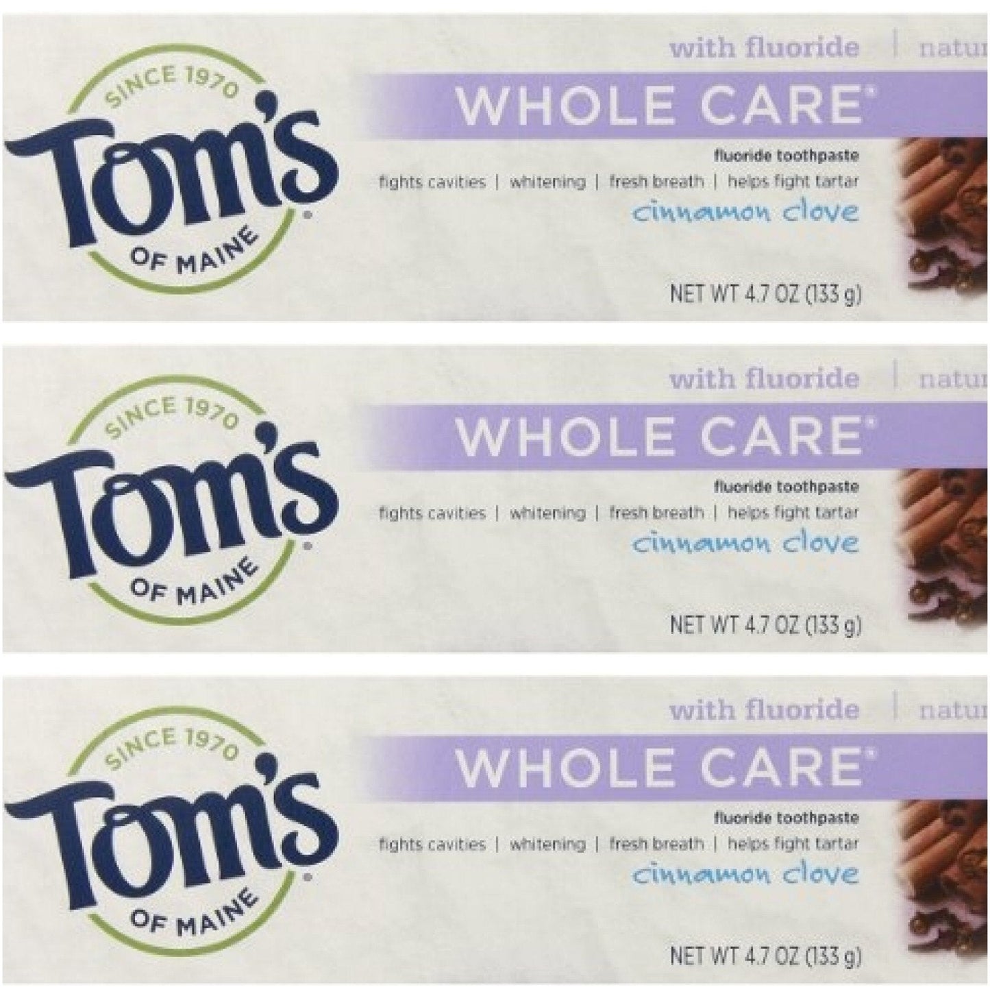 Tom's of Maine Natural Whole Care Toothpaste with Fluoride – Cinnamon Clove, 3 Count