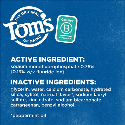 Tom's of Maine Whole Care Toothpaste with Fluoride – Peppermint, 4 oz