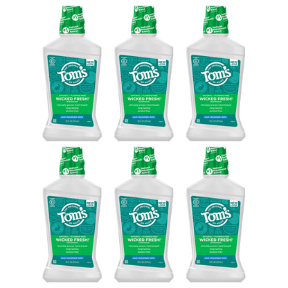 Tom's of Maine Wicked Fresh Natural Mouthwash – Alcohol-Free, Cool Mountain Mint, 16 oz (6-Pack) Packaging May Vary