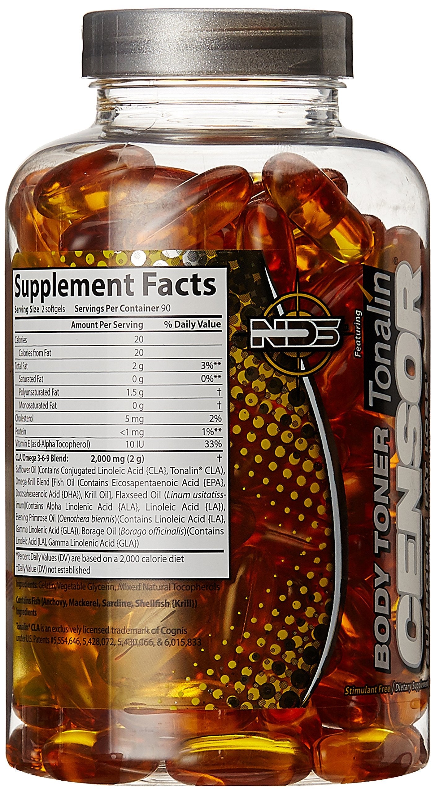 Censor - Fat Loss & Body Toning Supplement with CLA, Omega 3-6-9, 180 Softgels
