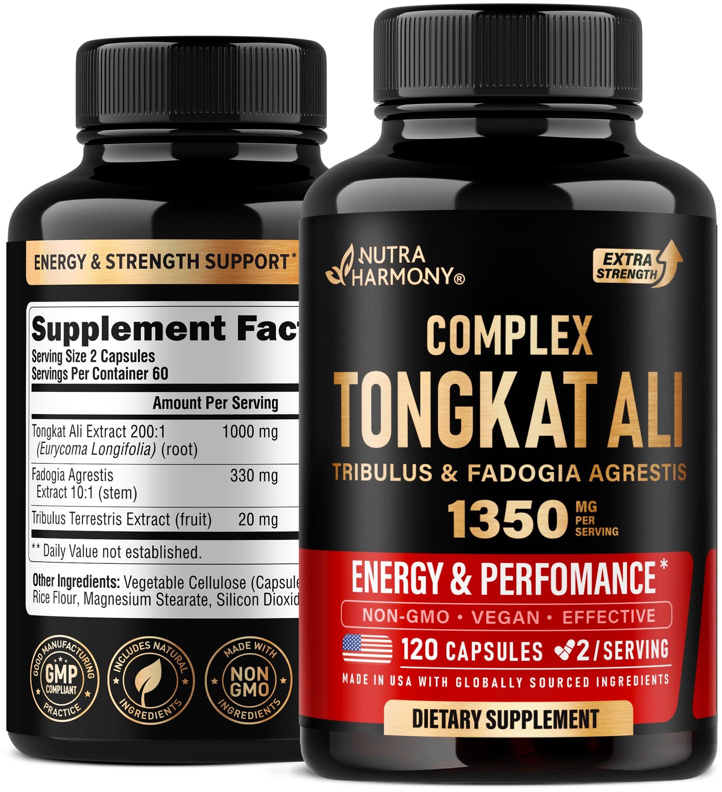 Tongkat Ali 1350mg Men Complex – Energy, Strength & Performance | USA Made 120 Capsules