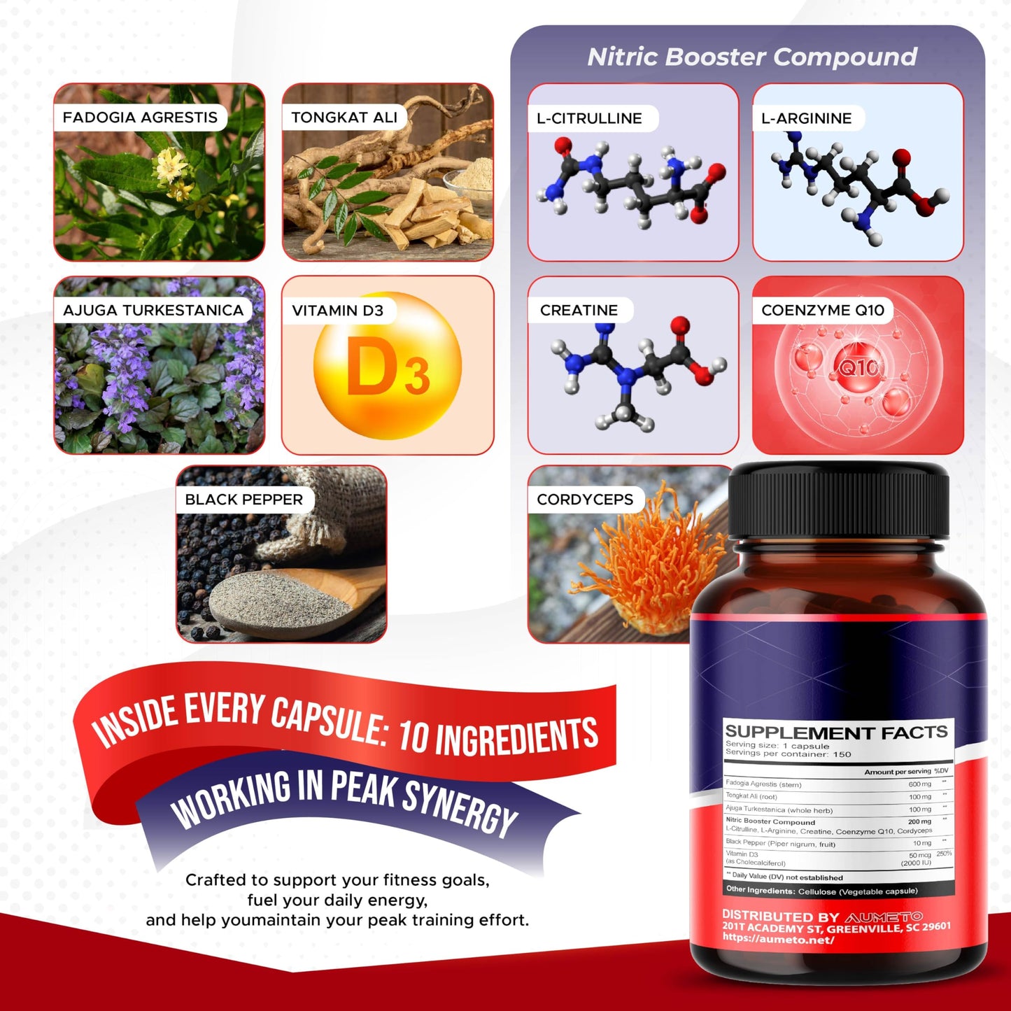 Fadogia Agrestis Supplement with Turkesterone, Tongkat Ali & D3 – Male Energy, Strength & Memory