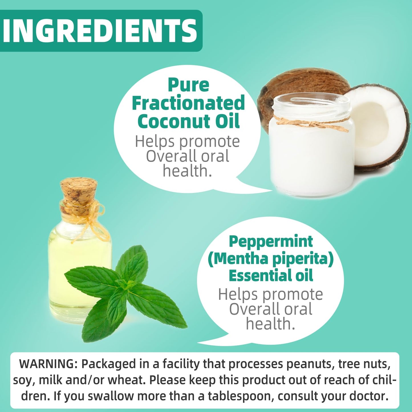 Coconut Pulling Oil (8 Oz) – Mint Mouthwash, Tongue Scraper, Alcohol Free