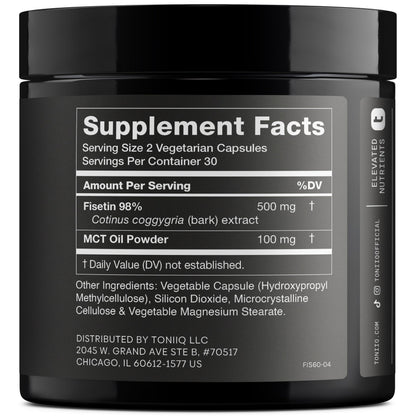 Toniiq Ultra High Purity Fisetin 500mg | 98%+ Purified, MCT-Enhanced Absorption | 60 Capsules