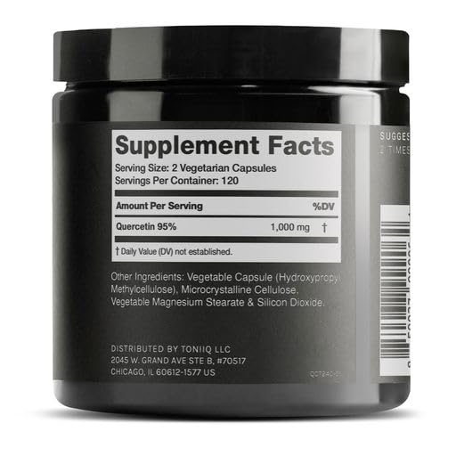 Toniiq Quercetin Capsules 1000mg | 95%+ Pure, Bioavailable Quercetin Supplement | 240 Capsules