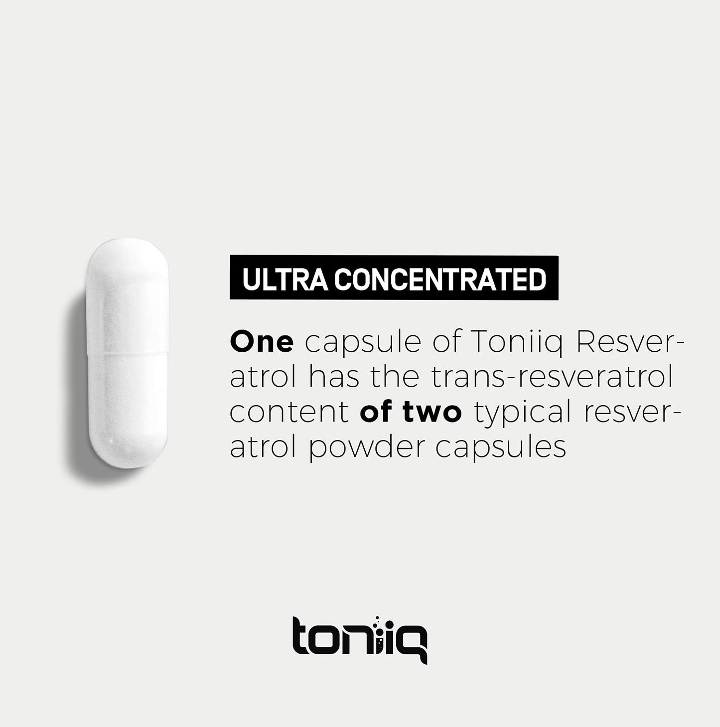 Toniiq Ultra High Purity Resveratrol Capsules - 98% Trans-Resveratrol | 180 Caps