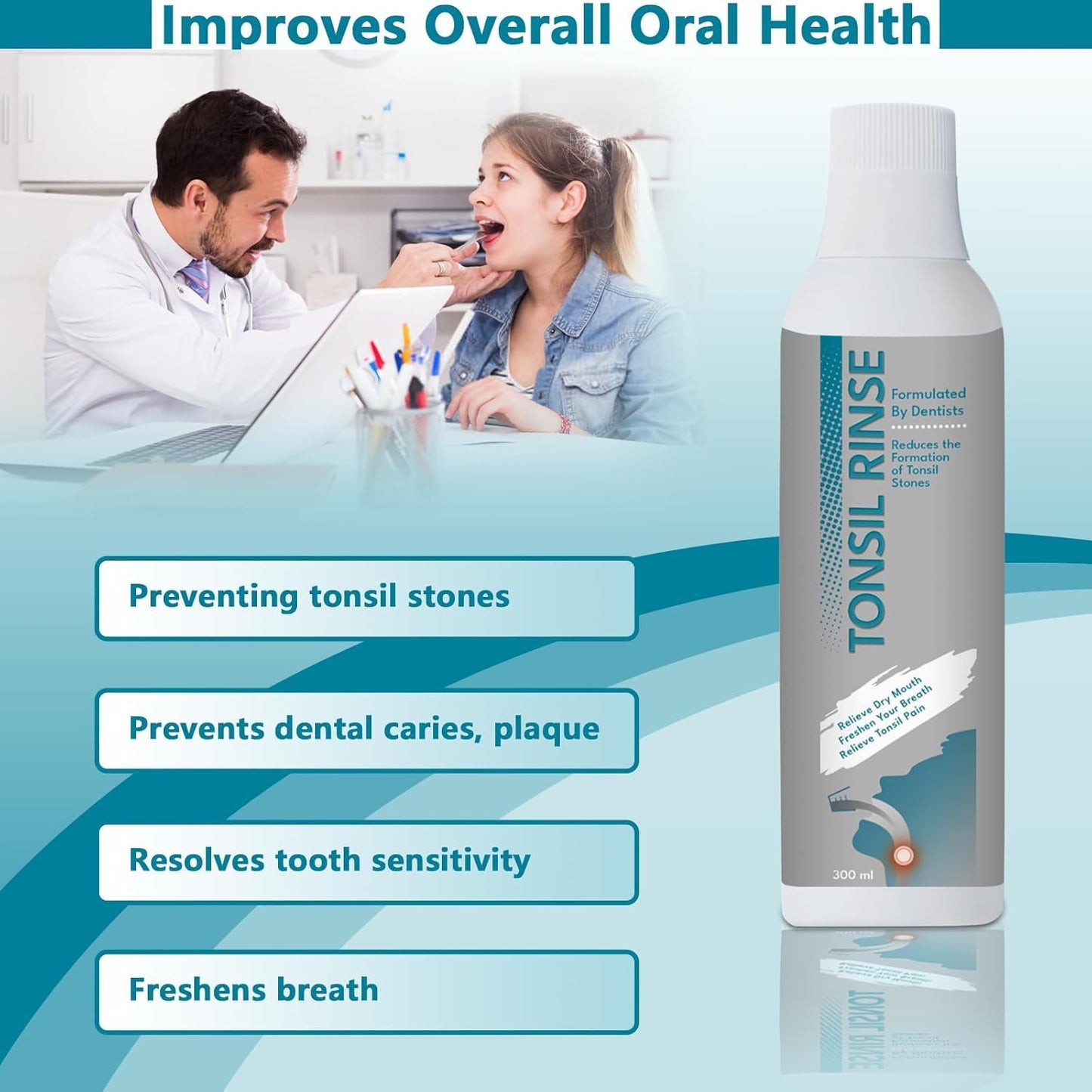 Tonsil Rinse - Natural Mouthwash for Tonsil Stones | Alcohol-Free, Breath Freshening 10 oz