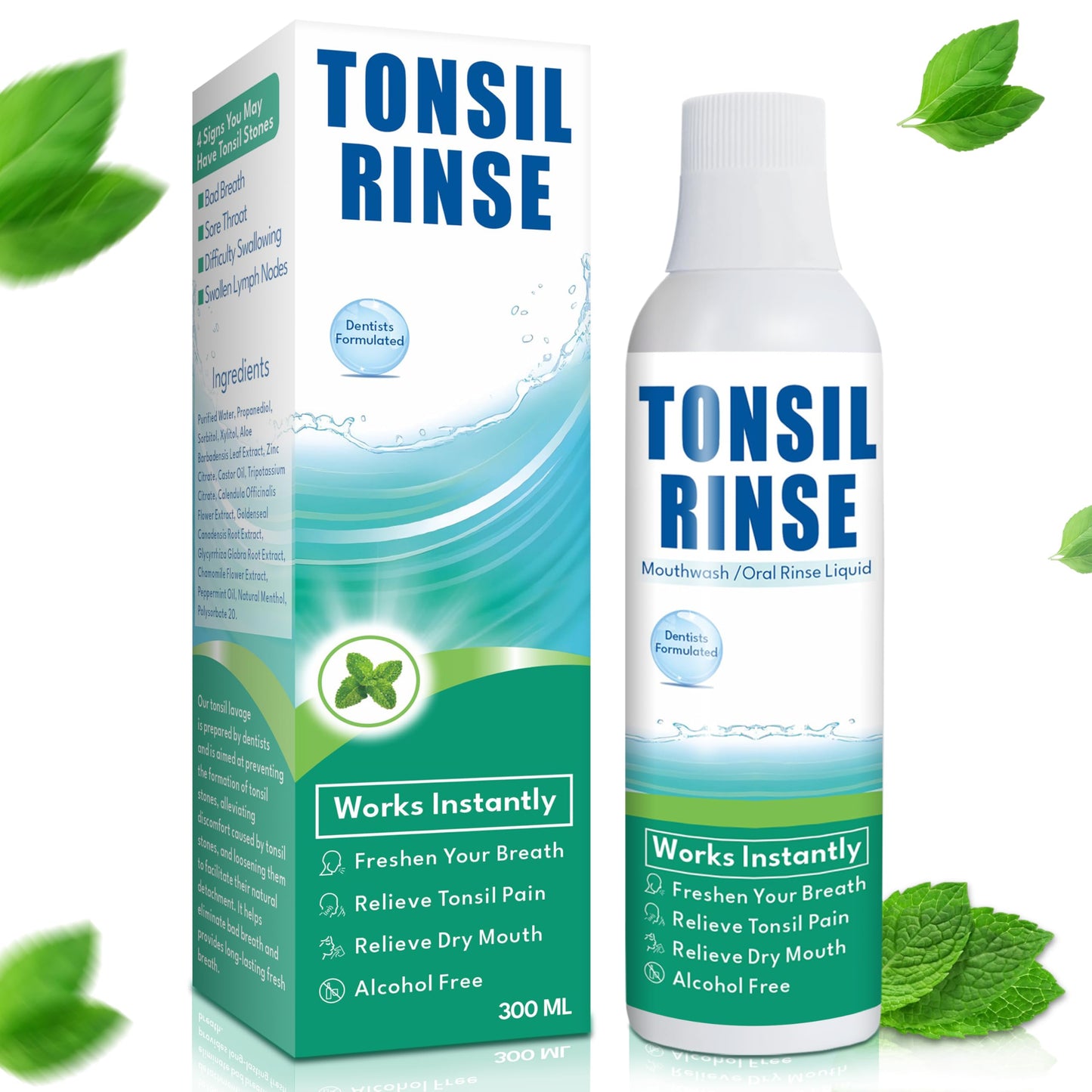Tonsil Rinse Mouthwash – Stone Remover, Alcohol-Free Mint 10 FL OZ
