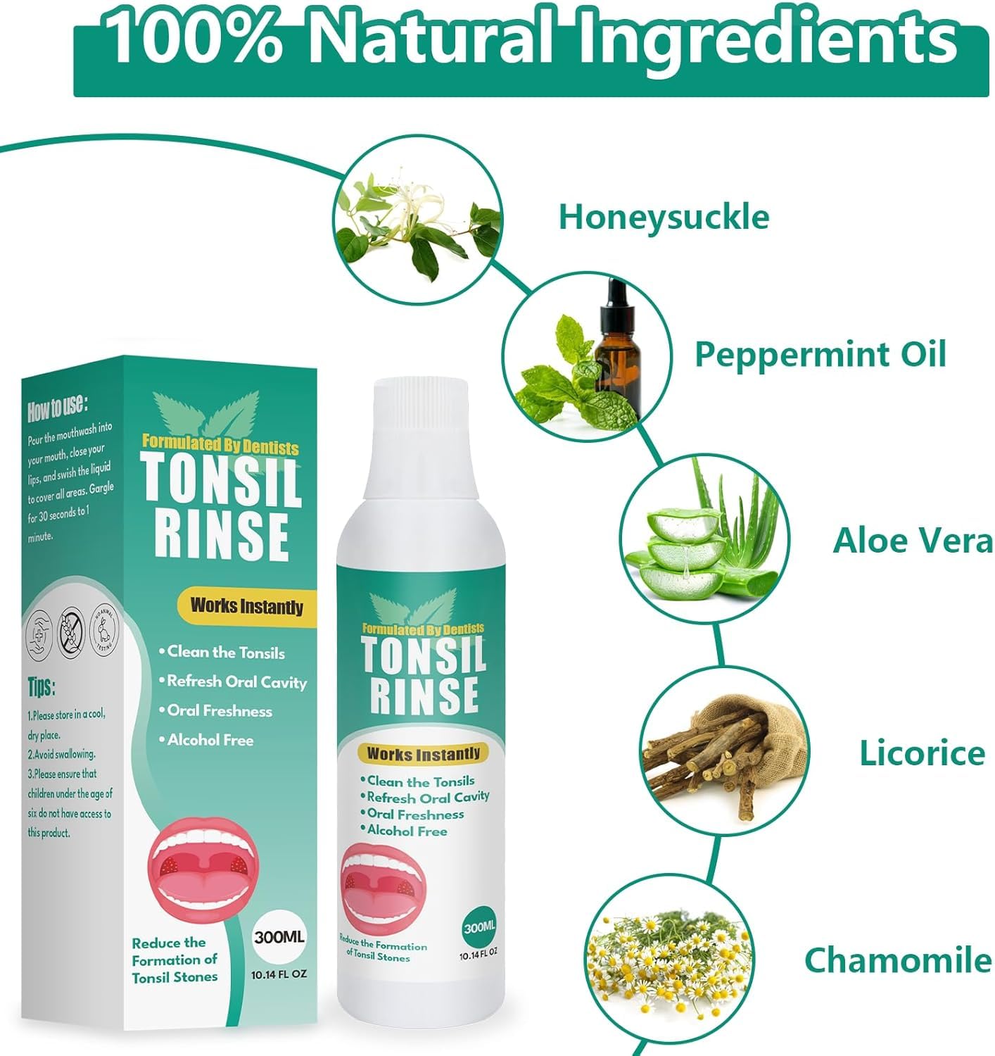 Tonsil Stone Remover with Alcohol-Free Oral Rinse – 300ml (10.14 fl oz) | Soothe Tonsils & Freshen Breath