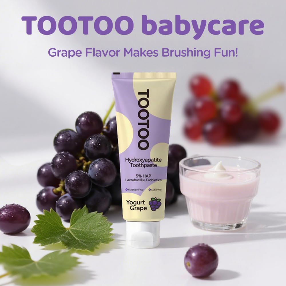 TooToo Fluoride Free Kids Toothpaste with Hydroxyapatite, Probiotics & Xylitol - Safe to Swallow, All Natural 4.2 oz