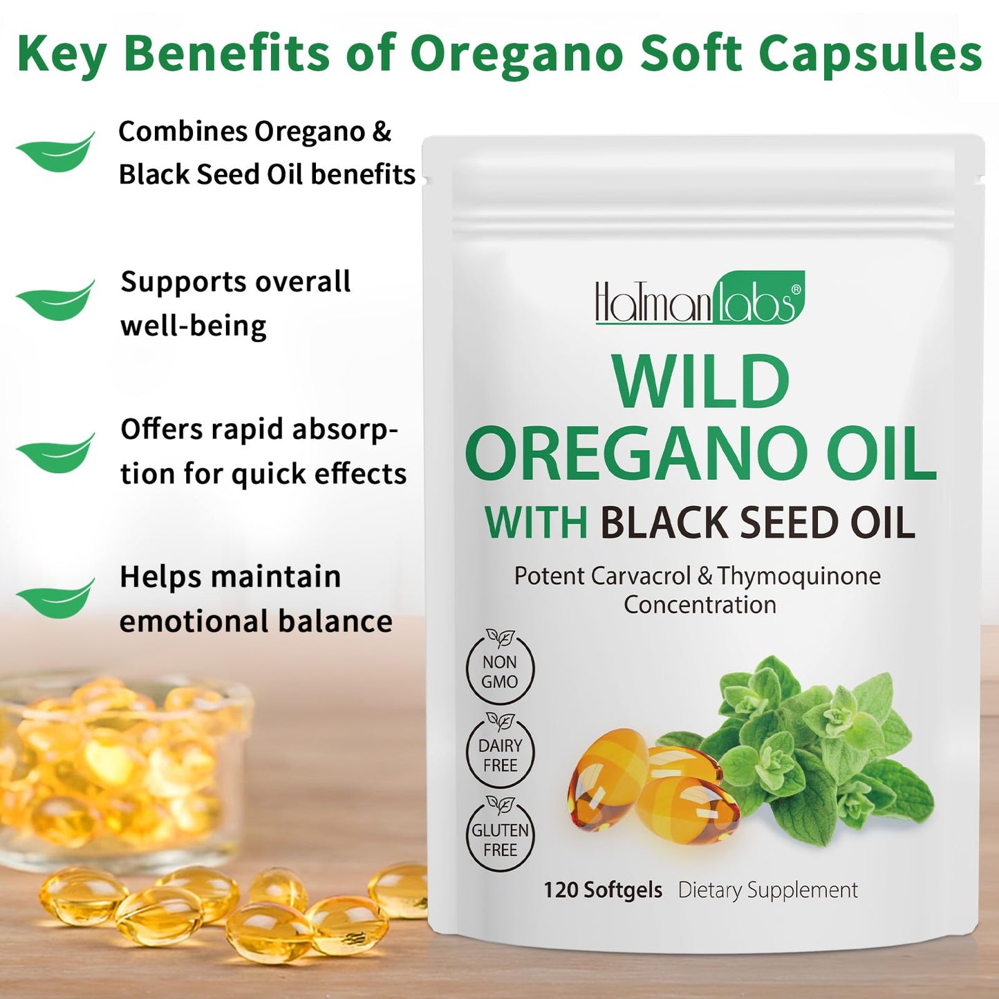 Tooffi Organic Oil of Oregano Softgels – 2-in-1 with Black Seed Oil, 6000mg + 200mg, 120 Softgels