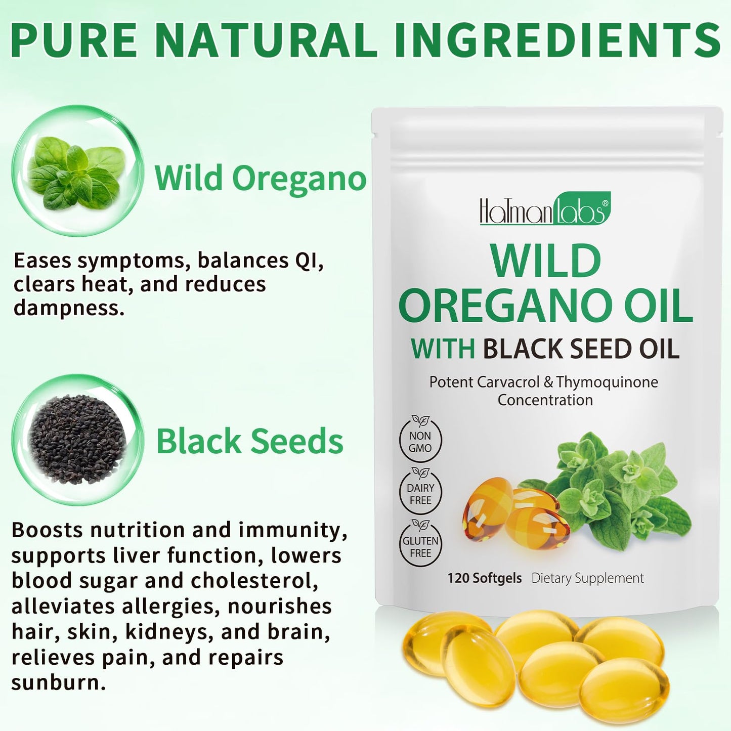 Tooffi Organic Oil of Oregano Softgels – 2-in-1 with Black Seed Oil, 6000mg + 200mg, 120 Softgels