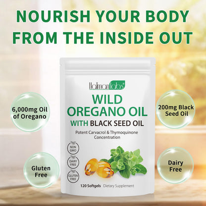 Tooffi Organic Oil of Oregano Softgels – 2-in-1 with Black Seed Oil, 6000mg + 200mg, 120 Softgels